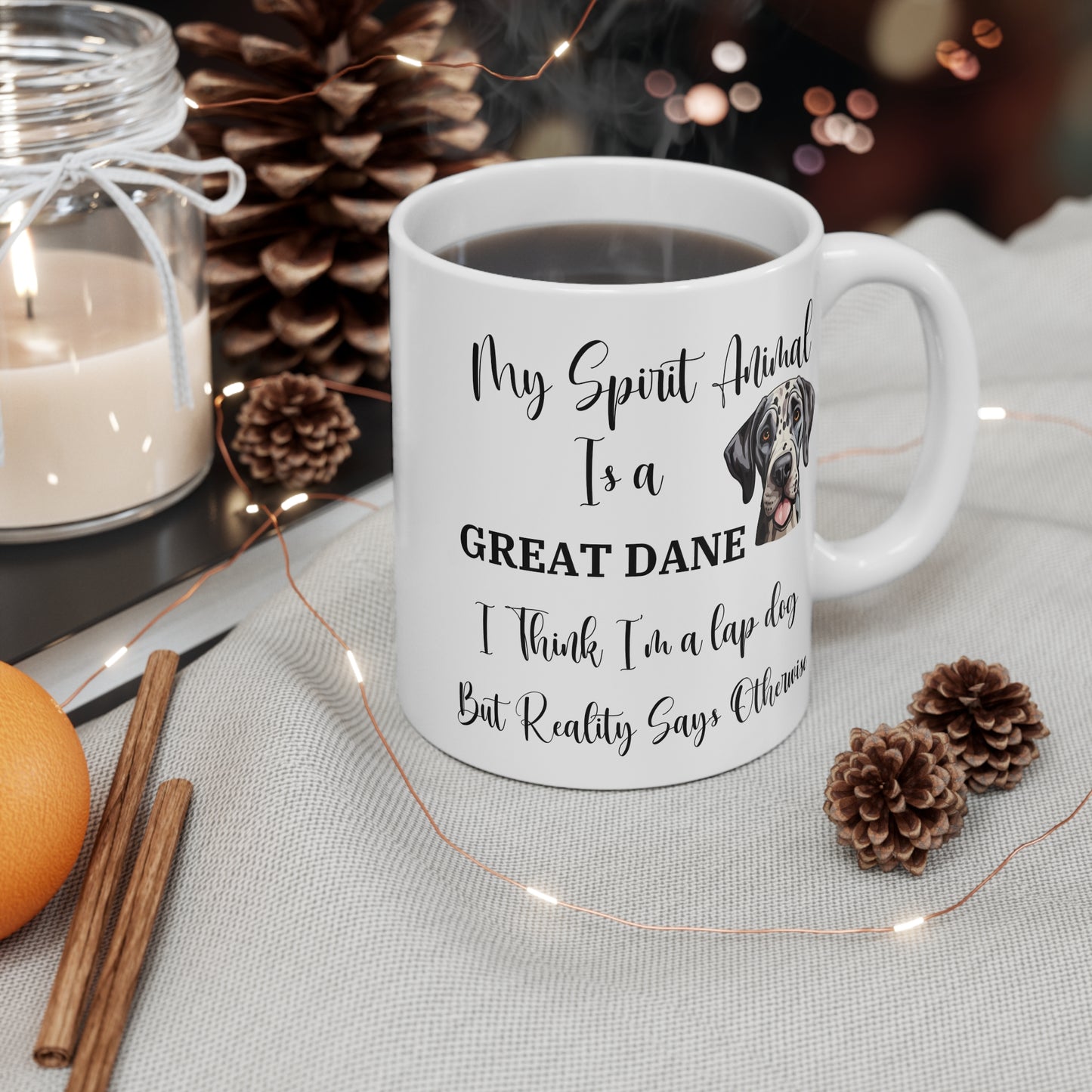 My Spirit Animal Is a Great Dane Ceramic Mug, Funny Dog Lover Gift, Lap Dog Reality Joke, Great Dane Owner Coffee Cup, 11oz White Mug