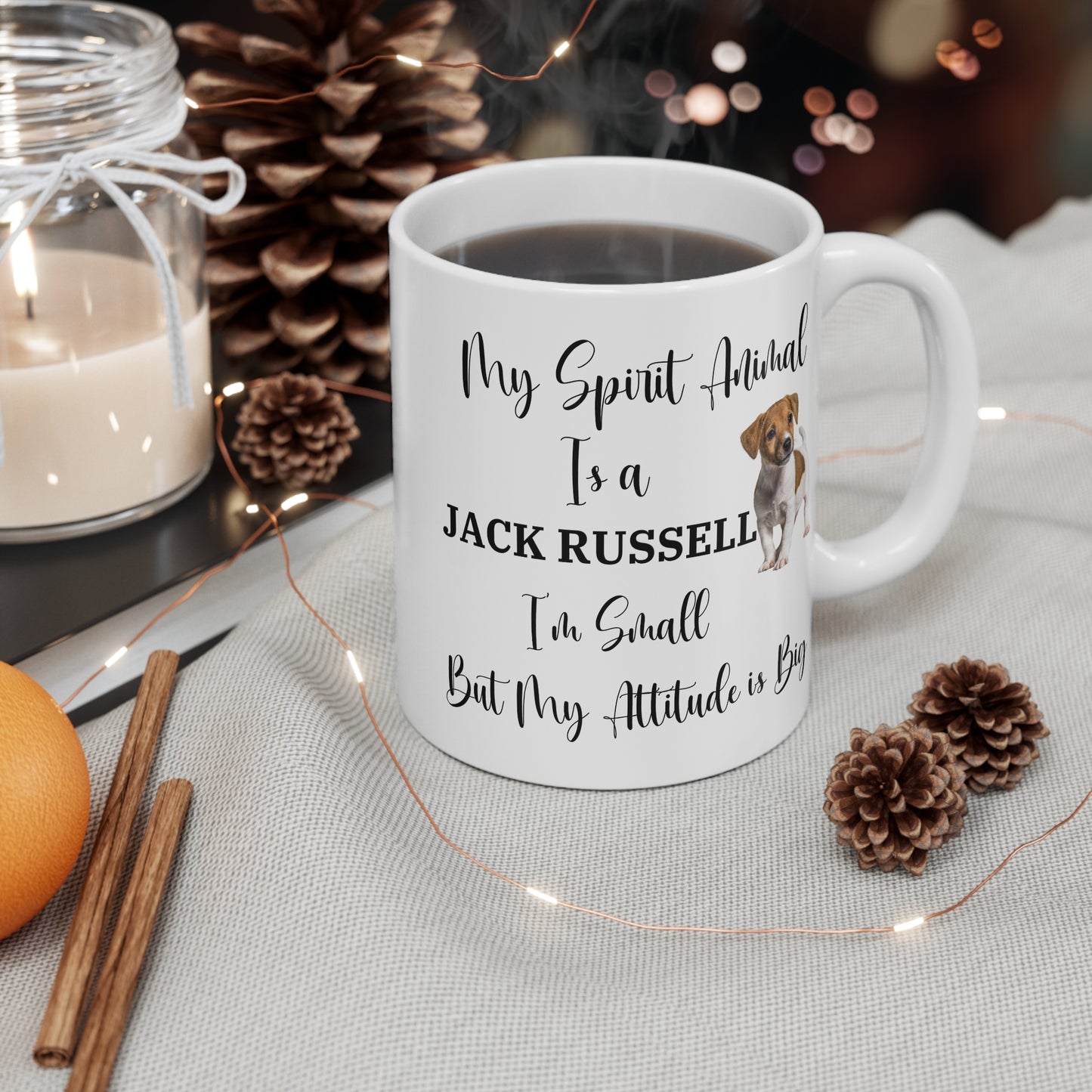 My Spirit Animal Is a Jack Russell Ceramic Mug, Funny Dog Lover Gift, Small Dog Big Attitude Coffee Cup, 11oz White Ceramic Mug