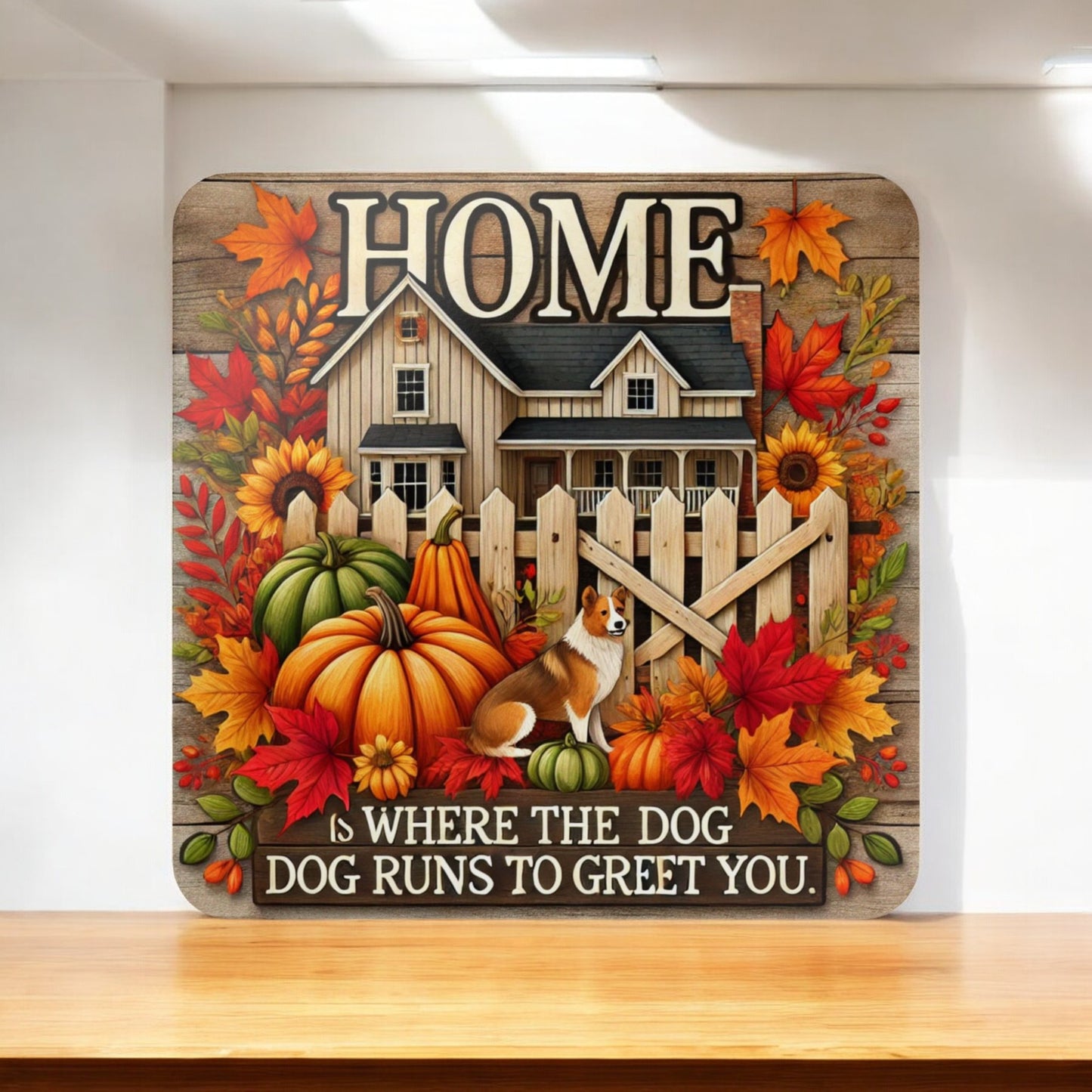 Fall Dog Themed Coasters, Home is Where the Dog Runs to Greet You Coaster Set