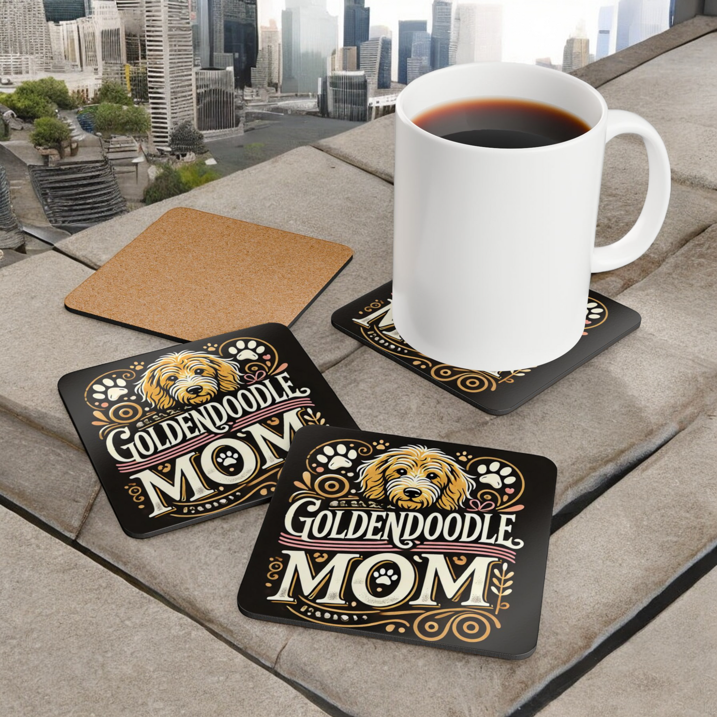 Goldendoodle Dog Corkwood Coaster Set