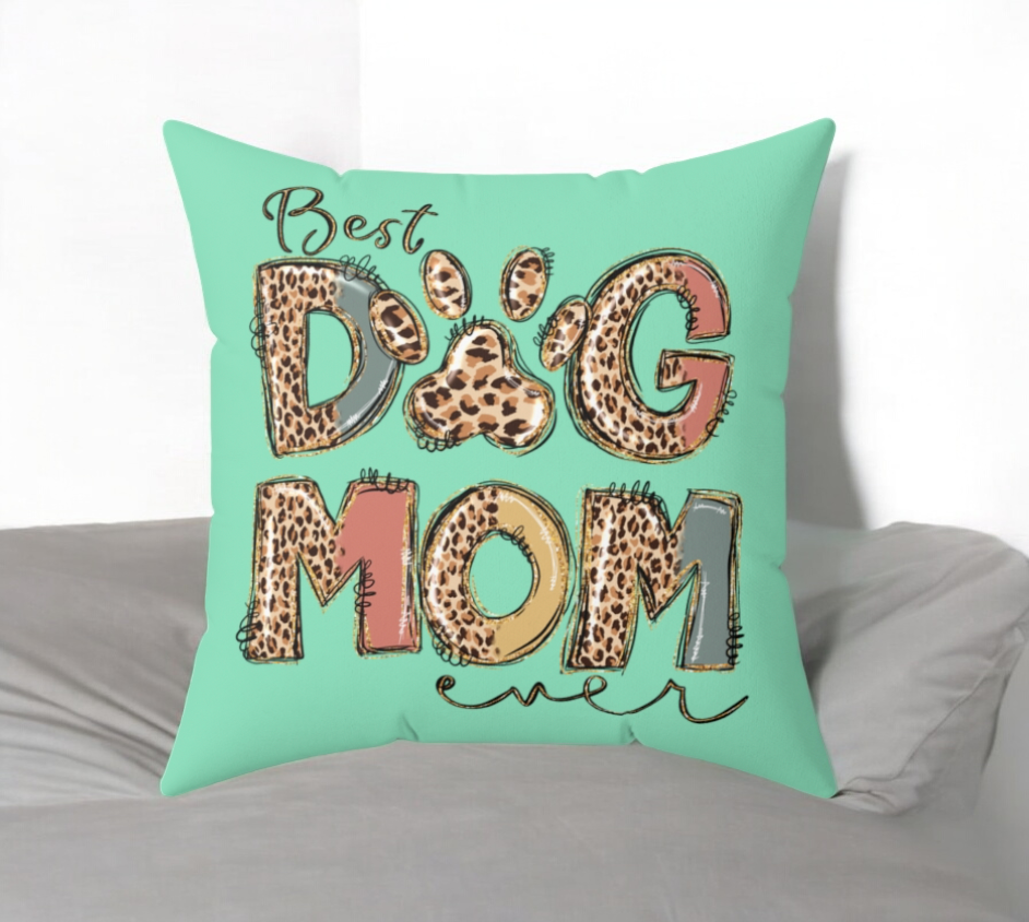 Bougie Dog Mom Throw Pillow, Teal, Leopard, Best Dog Mom Ever Gift, Dog Lover Home Accent