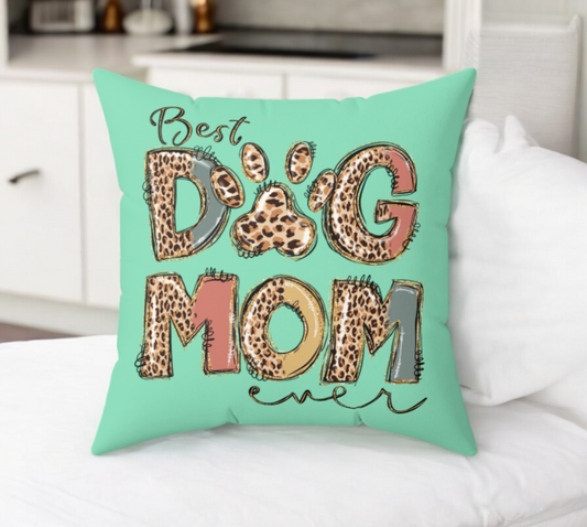 Bougie Dog Mom Throw Pillow, Teal, Leopard, Best Dog Mom Ever Gift, Dog Lover Home Accent