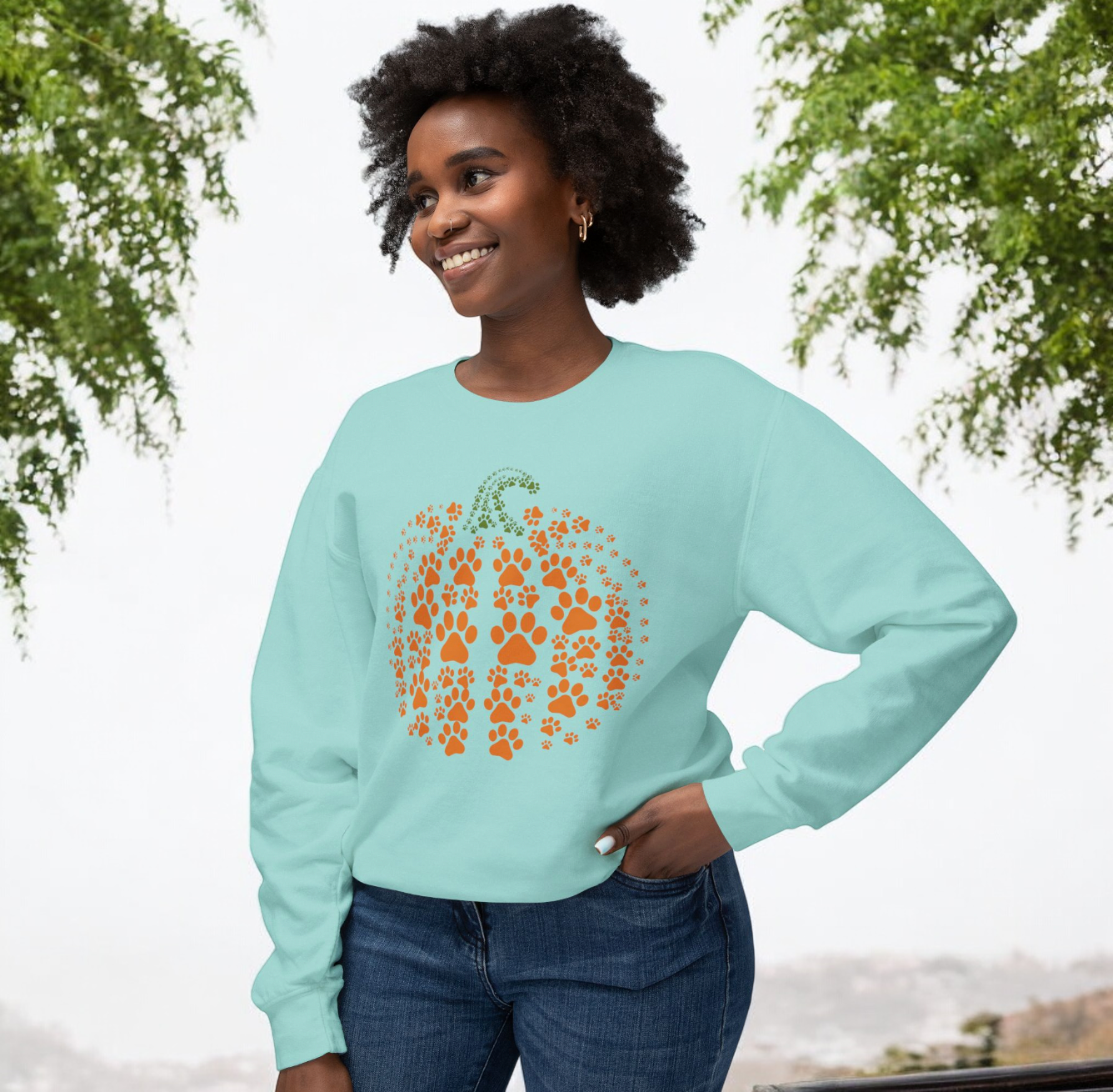 Pumpkin Dog Paw Print Themed Sweatshirt, Unisex