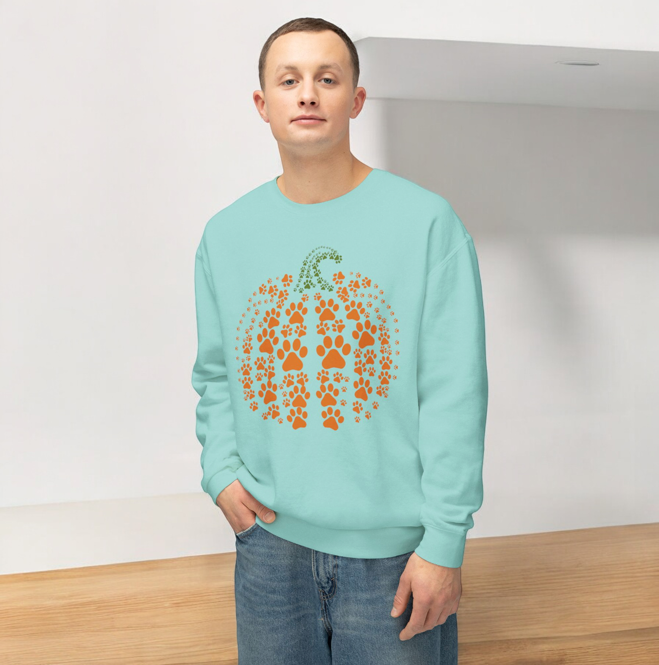 Pumpkin Dog Paw Print Themed Sweatshirt, Unisex