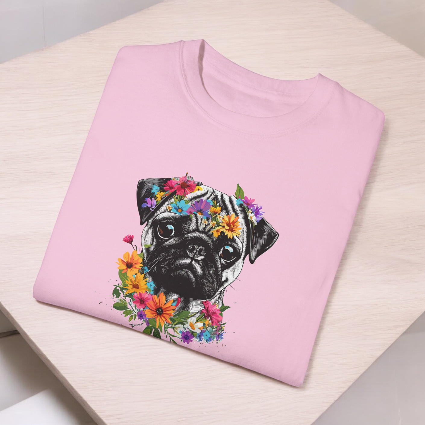 Pretty Floral Pug Tshirt