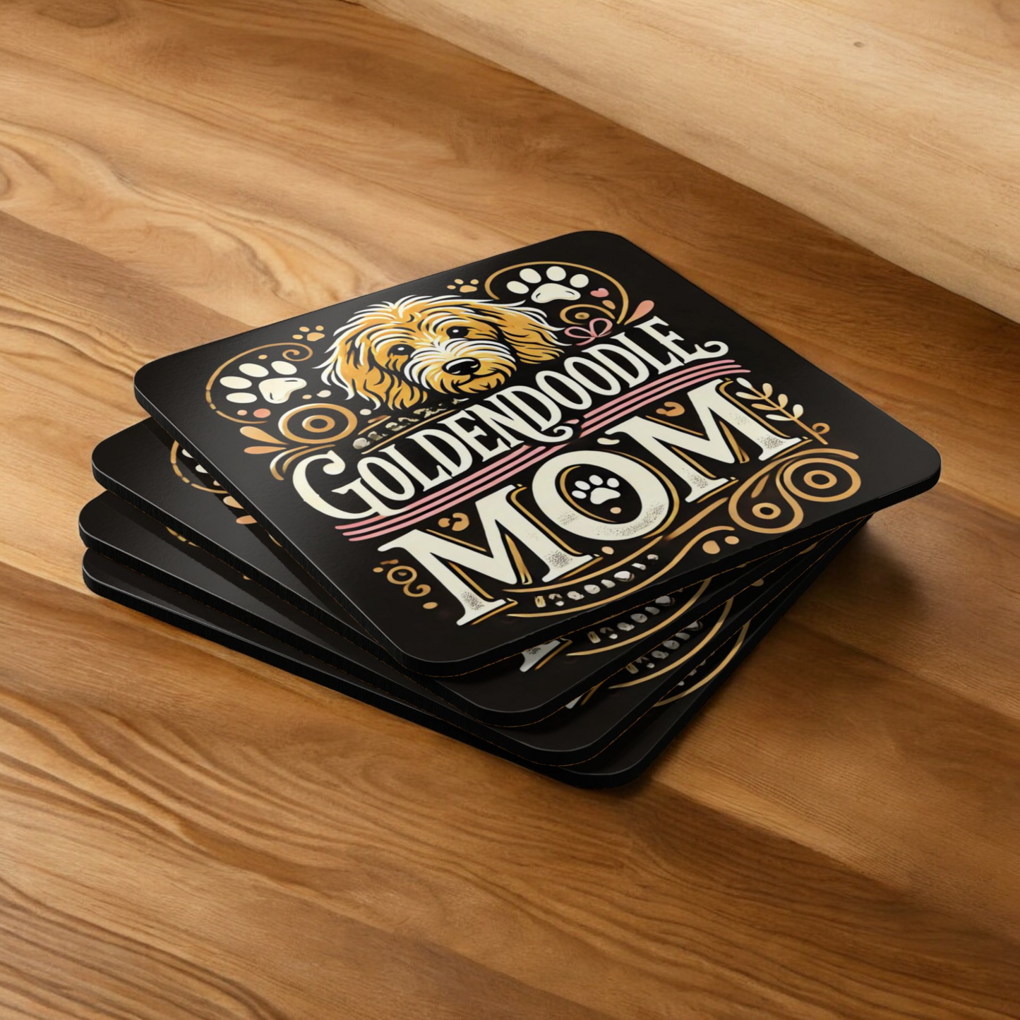 Goldendoodle Dog Corkwood Coaster Set