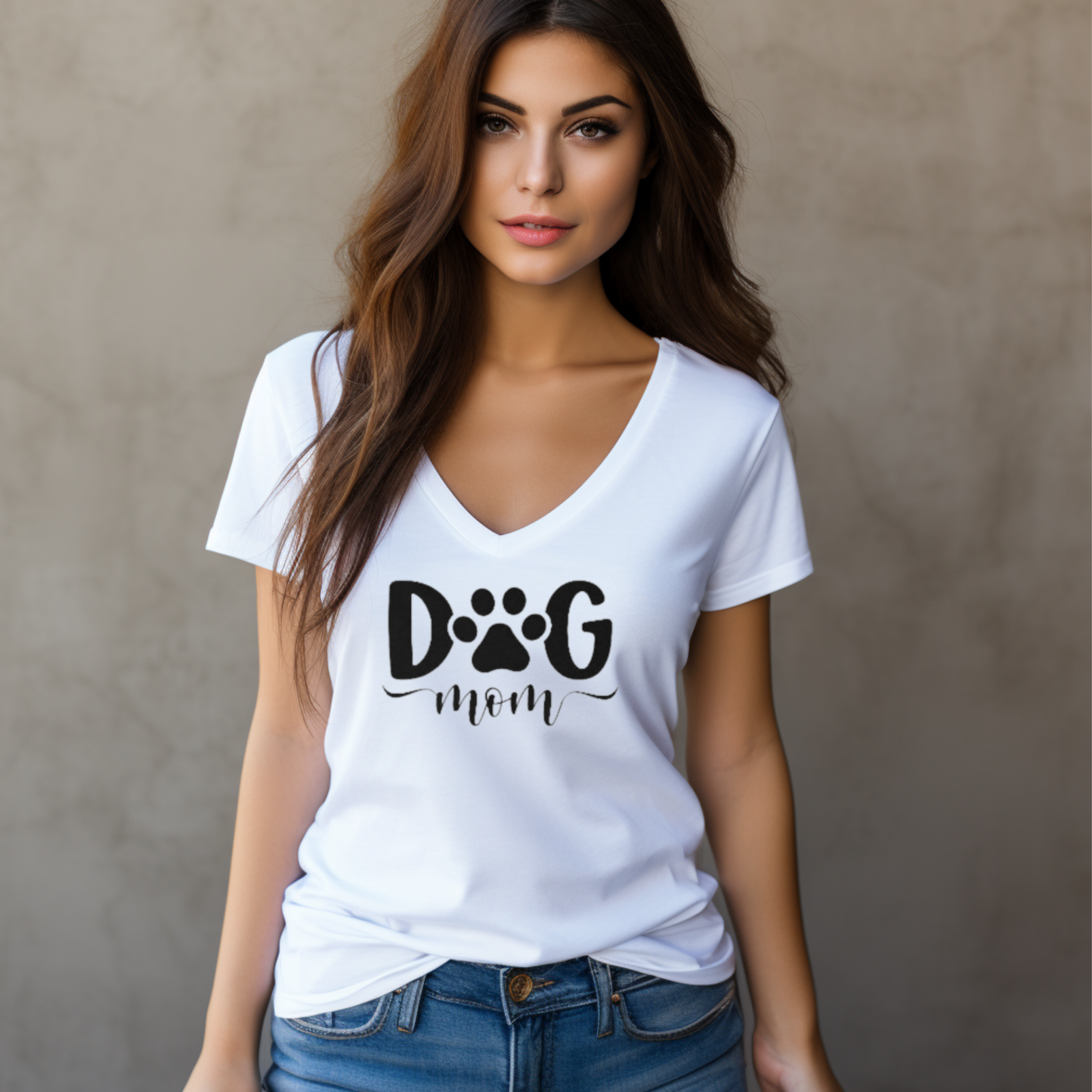 Dog Mom - Women's Jersey Short Sleeve Deep V-Neck Tee