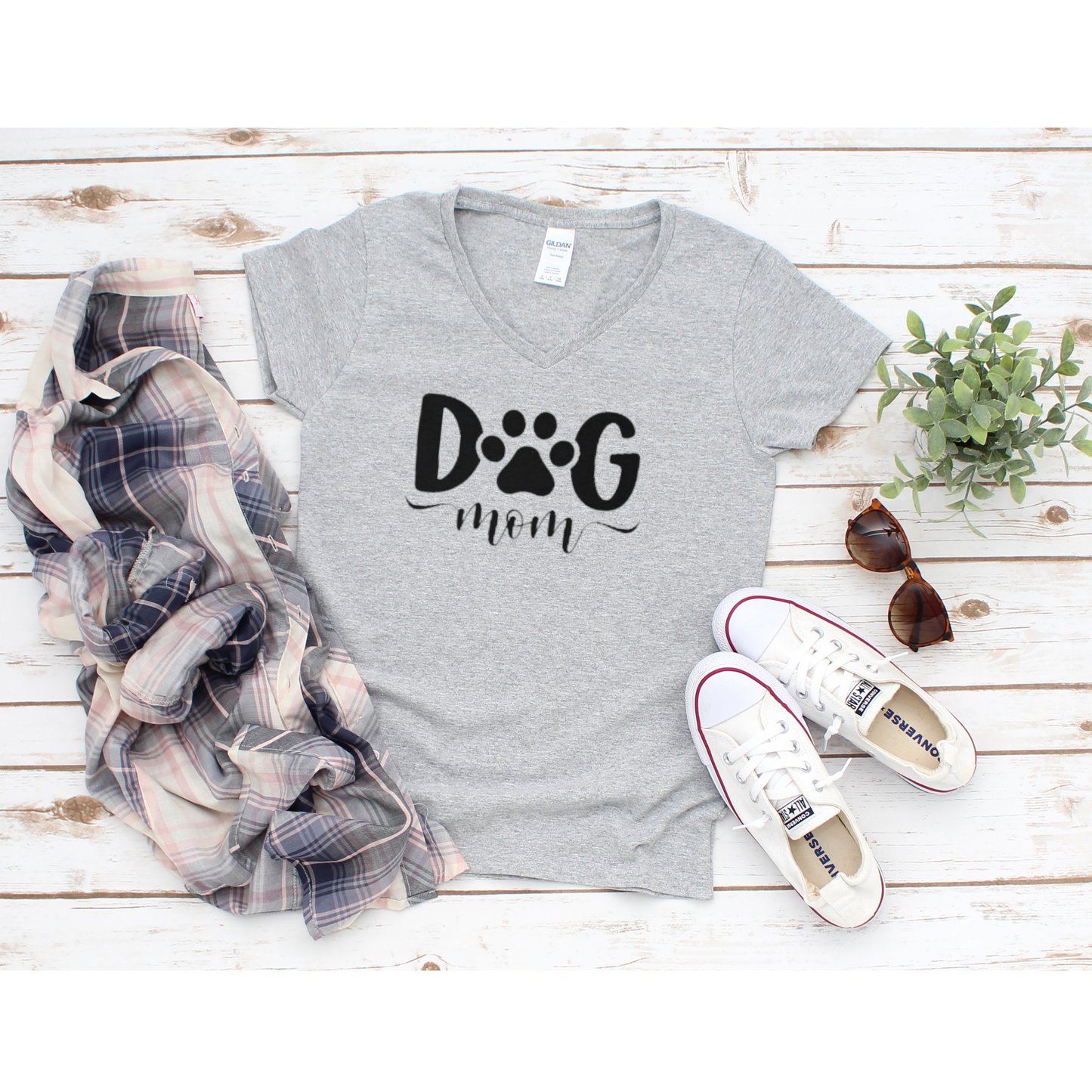 Dog Mom - Women's Jersey Short Sleeve Deep V-Neck Tee