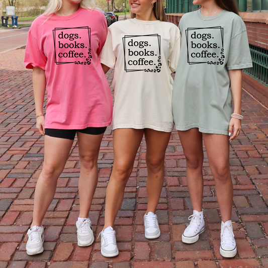 Dogs Books Coffee Tshirt, Unisex