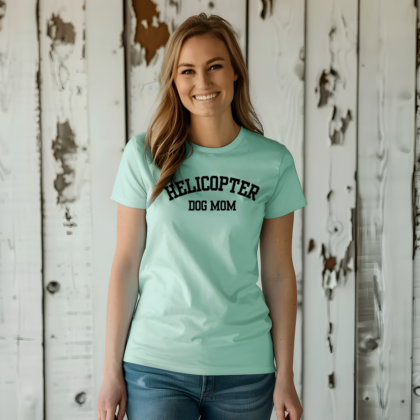 Helicopter Dog Mom Tee Shirt, Black Font