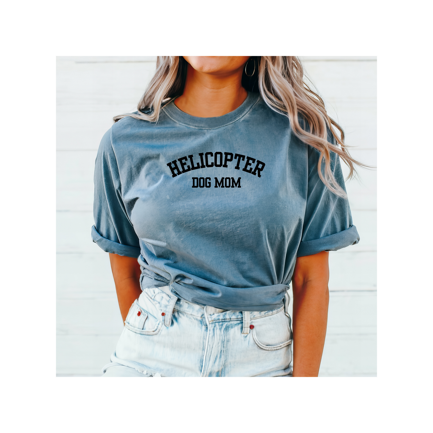 Helicopter Dog Mom Tee Shirt, Black Font