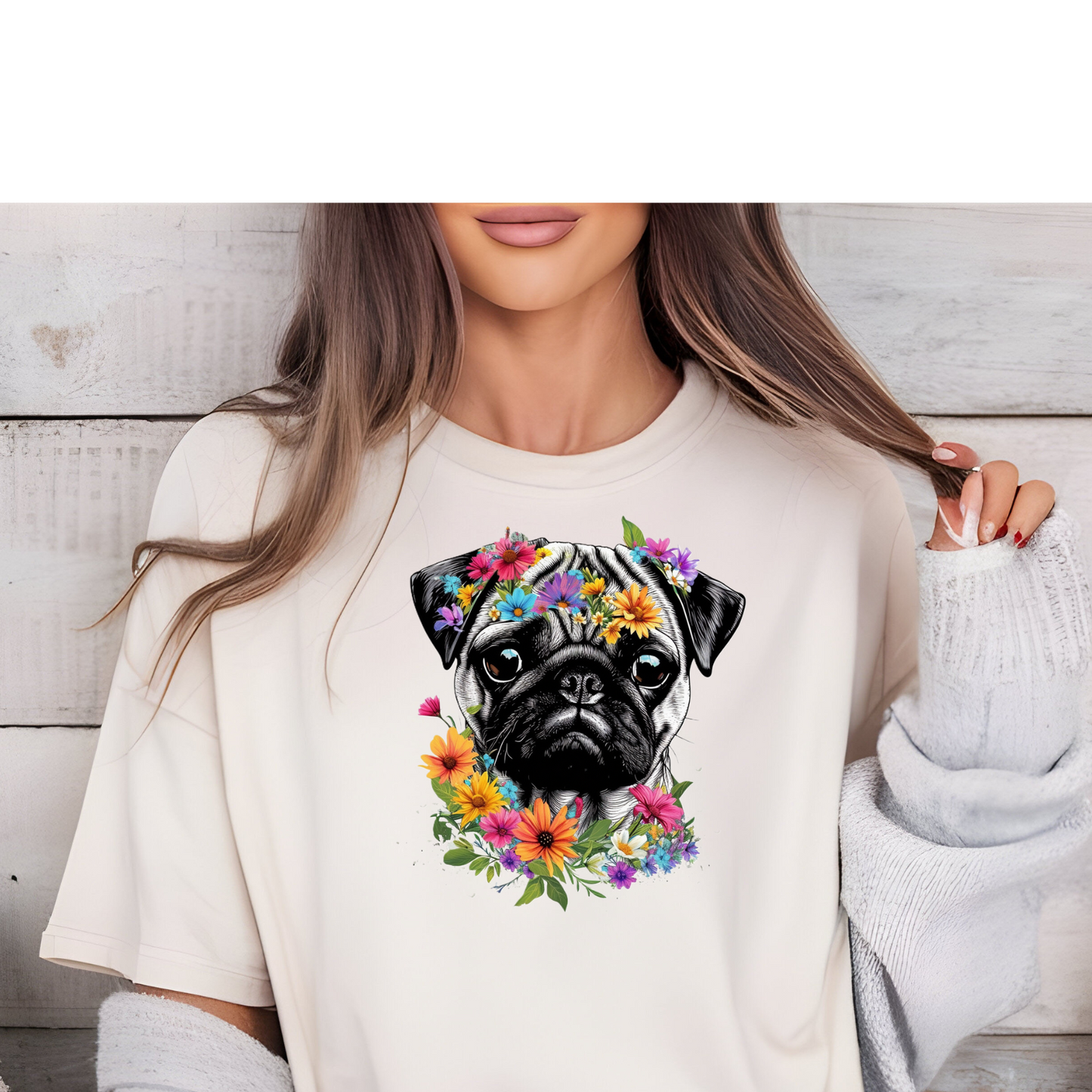 Pretty Floral Pug Tshirt