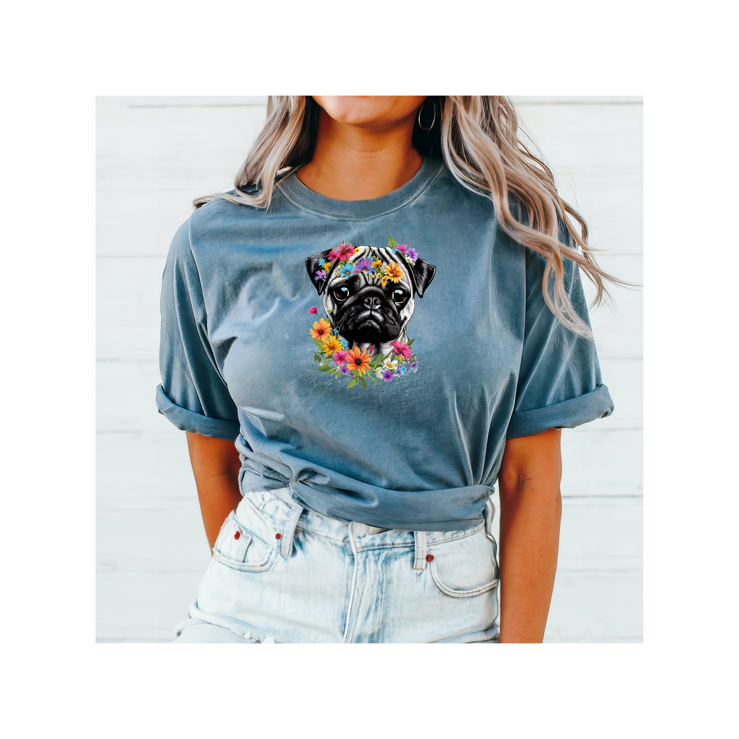 Pretty Floral Pug Tshirt